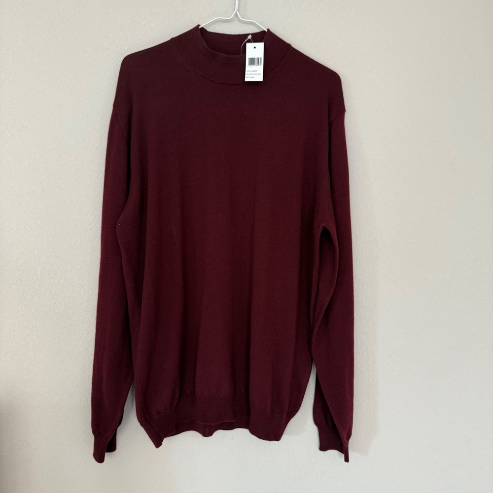 Paul Fredrick NWT Large Maroon Wool‎ Mock Neck Sweater Preppy Classic